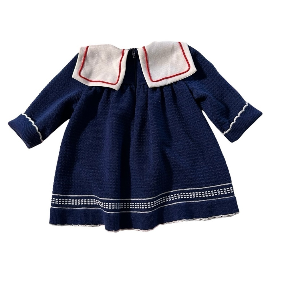 Mann-Knits baby girl size 12mo sailor long sleeve knit dress with embroi… - Picture 2 of 3